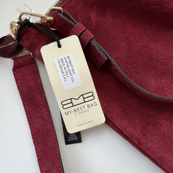 NWT - Suede Hobo Burgundy Slouchy Messenger Shoulder/Crossbody Bag Made in Italy - Picture 10 of 10